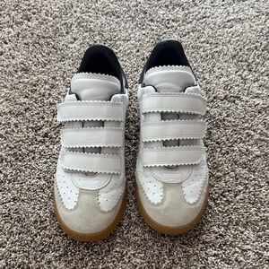 Isabel Marant White, Beige & Gum Leather Velcro Sneakers